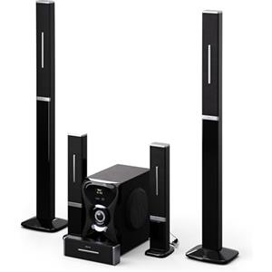 AUNA Areal 825 Impianto Stereo da Casa 5.1 Wireless - Bluetooth, Subwoofer 100W, Elegante, Illuminazione RGB - USB/SD, AUX & Ingresso Ottico, Telecomando, Karaoke