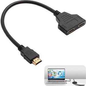 Zerabidpro Adattatore splitter HDMI, 1080P, maschio a doppia presa HDMI Femmina, Cavo Splitter da 1 a 2 Vie per HDTV, LED, Monitor LCD, Proiettori, Supporta la Visualizzazione Contemporanea su Televisori