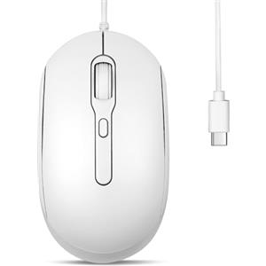 Perixx PERIMICE-222C Mouse USB Tipo C con Cavo - Cavo Lungo 1,8 Metri - Design Ottico 1200/1600/2000 DPI - Bianco