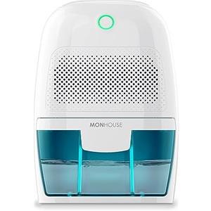 MONHOUSE Mini deumidificatore portatile, compatto e silenzioso, 600 ml, assorbe l'umidità per casa, camera da letto, auto, ufficio, garage, roulotte e cantina, rimuove la muffa elettrico, bianco/blu