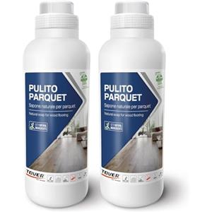 TOVER, Pulito Parquet kit 2 pezzi, Detersivo Parquet verniciati e oliati, Detergente neutro per pavimenti in legno, laminato, SPC, LVT, 2 unità (2 bottiglie da 1L)