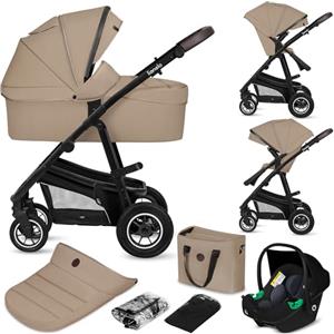 lionelo Bianka Passeggino 3 in 1 per Bambini da 0 a 48 mesi, Sistema Modulare con Seduta Secchiello, Navicella + Ovetto Neonato, Leggero, Pieghevole, Ruote Grandi per Città e Campagna, Cappottina XXL UPF50+