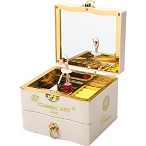Faderr Scatola regalo di musica, Carillon rotante di nozze, Carillon musicale gioielli ballerina portagioie musicale cassetto di stoccaggio gioielli ballerina ornamenti ragazza musicale