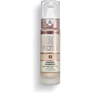 Revolution Beauty London Makeup Revolution, IRL Filter, Fondotinta Longwear, Copertura da media a totale, Finitura opaca, Durata 16 ore, F2, Toni della pelle da chiari a medio chiari, 23ml