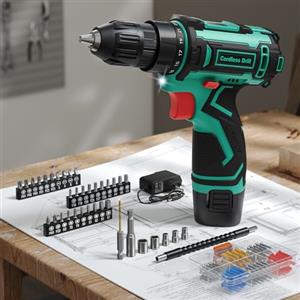 VIWKO 12V Avvitatore a Batteria, Trapano Avvitatore Batteria Max 25NM, 98 Accessori Trapano Elettrico, 25+1 Coppia, 2000mAh Batterie, LED Luce, 10mm Mandrino, Per Riparazione e Fai da te Green