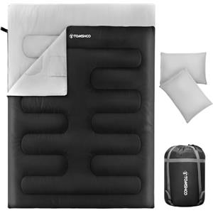 TOMSHOO Sacco a Pelo Matrimoniale, 230 x 160 cm, Doppio con 2 Cuscini, 3-4 Stagioni, Leggero per Campeggio, Trekking, Escursioni All'aperto, Casa