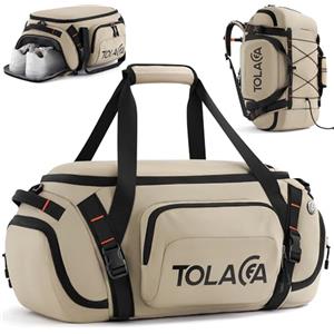 Tolaccea Borsone Palestra per Uomo e Donna 40L Grande - Zaino da Viaggio Convertibile con Scomparto Scarpe, Tasca Umida e Portatile 15,6" - Impermeabile per Sport e Viaggi(Kaki)