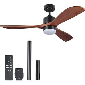 VONLUCE 132 CM Ventilatori da Soffitto con Luci e Telecomando Ventilatore da Soffitto in Legno con 3 Pale Motore DC Reversibile Silenzioso a 6 Velocità per Camera da Letto Soggiorno Studio Patio, Noce