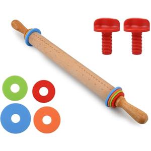ds. distinctive style Mattarello con 4 anelli di spessore regolabili, rullo in legno per impasto, pasta, biscotti, torte, fondente, pizza e crosta di torta
