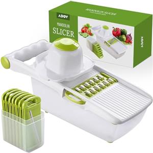 ADOV Tritatutto e Tagliaverdure, Tagliaverdure Multifunzione Tutto in 1, Acciaio Inossidabile Intercambiabile con Contenitore Alimentare, Protezione per le Mani, Julienne per Patate, Pomodori, Cipolle