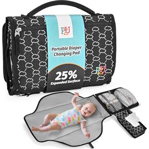 Lifefluent Fasciatoio Portatile Neonato - Fasciatoio Neonato Portatile Staccabile con Borsa per Salviette e Morbido Poggiatesta, Impermeabile Tappetino Viaggio（Nero)