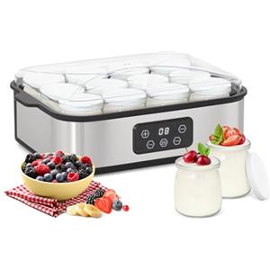 Todeco Yogurtiera Elettrica con 12 Vasetti da 180 ml, Macchina per Yogurt Fatto in Casa, Temperatura Regolabile, Timer, Display LCD, per Yogurt Greco, Yogurt alla Frutta