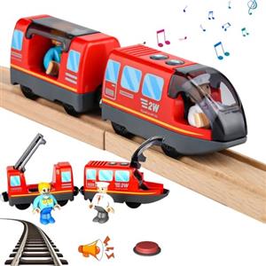 Vmxlso Ferrovia per bambini elettrico a batteria, attacco magnetico compatibile con Thomas, Brio, Chuggington (rosso)