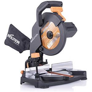 Evolution Power Tools R210CMS Sega a mitra composita, lama TCT da taglio multimateriale da 8-1/4 pollici inclusa, taglio legno metallo plastica e altro, mitra da 45° a 45° grado e angoli conici