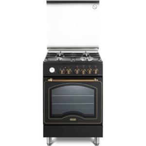 De'Longhi PEMA 664 CLSG Cucina A Gas, 60 Cm, Forno Elettrico Multifunzione, 4 Bruciatori, 1 Doppia Corona, Griglie In Ghisa, Easysteam, Idroclean, Linea Country, Colore Nero, Classe Energetica A