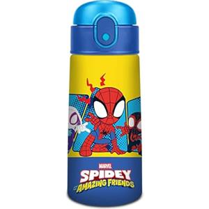 Seven Borraccia termica Spiderman, 460 ml, Acciaio, Cannuccia, Apertura automatica, Tenuta stagna, Mantenimento temperatura:caldo 12h/freddo 24h, Scuola e asilo