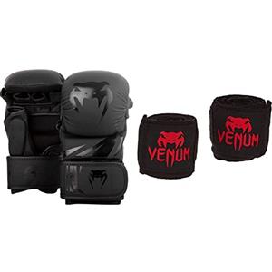 Venum Challenger 3.0, Guantoni Da mma Sparring Unisex Adulto, Nero/Nero, M & Kontact, Bendaggi da Boxe Unisex - Adulto, Nero/Rosso, 4 m