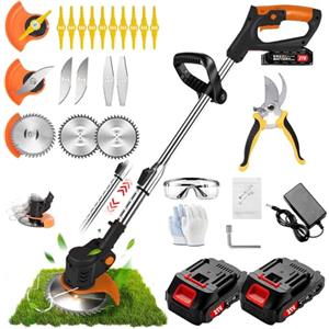 Gonpmny Decespugliatore a Batteria, Tagliabordi a Batteria, Decespugliatore Elettrico con 2 batterie 21V 2.0Ah e caricatore, Tagliabordi Elettrico Con Lama in Metallo, Per i Giardini Domestici