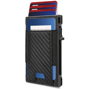 dwnkove Porta carte di credito da uomo, portafoglio sottile con scomparto per monete e scomparto elastico per banconote, portmonee minimalista in metallo alluminio con porta carte pop-up, portafoglio con