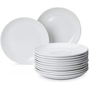 AmazonCommercial - Servizio da 12 piatti in porcellana con bordo rialzato, diametro 22,86 cm, bianco