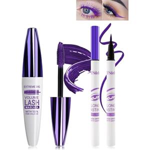 LYSdefeu Mascara in fibra di seta 5D, viola e eyeliner liquido, impermeabile e resistente, allungamento e volumetto per ciglia, mascara per feste, trucco colorato