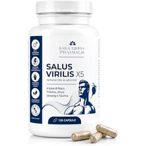 Salus Eterna Virilis X5 Integratore Uomo Energia e Vitalità con Maca Peruviana, Tribulus Terrestris, Panax Ginseng, Taurina e Zinco Gluconato - Supporto Testosterone (Zinco) - 120 Capsule