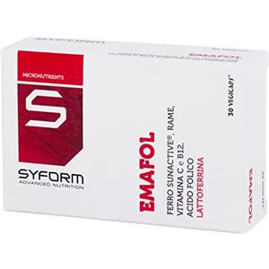 SYFORM EMAFOL INTEGRATORE DI FERRO 30 VEGICAPS Ferro, Vitamina C, Vitamina B12 e Acido folico, Lattoferrina Ottima tolleranza gastrica, rinforza le difese immunitarie, Senza Glutine, Made In Italy