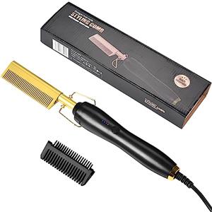 Contraxump Pettine Caldo Elettrico 2 in 1, Piastra Capelli con Temperatura Regolabile 120-230°C, Pettine Termico Caldo Elettrico In Ceramica, Spazzola Lisciante per Capelli e Pettine Barba