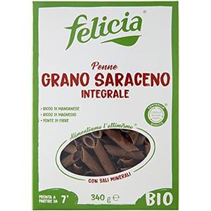 Felicia, Penne Rigate di Grano Saraceno Integrale, Ricca di Magnesio, Ricca di Manganese, Fornte di Fibre, Senza Glutine, Bio, Vegan, Gusto Deciso, Confezione da 340 g
