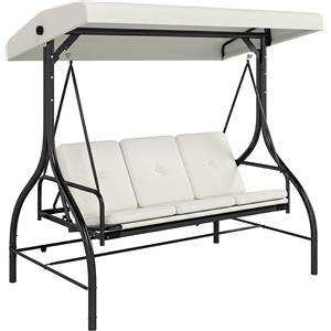 Outsunny Outusunny Dondolo Letto da Giardino 3 Posti con Tettuccio Regolabile, in Acciaio e Poliestere, 195x117x175 cm, Crema e Nero|Aosom