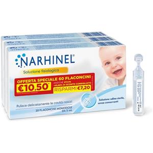 Narhinel Soluzione Fisiologica Isotonica 20 Flaconcini Monodose da 5 ml per Igiene Nasale