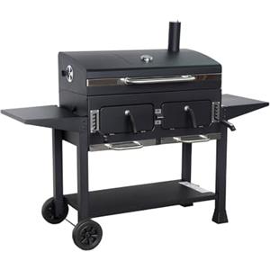 sweeek - Barbecue a Carbonella Bernard XL Nero - Con raccoglitore di cenere, areatori, cassetto per carbone regolabile e ripiani ribaltabili. L 160 x P 107,5 x H 141 cm