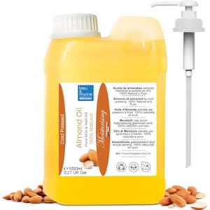 bleu & marine Bretania Olio di Mandorle Dolci, Puro, Spremuto a Freddo, Idratante Corpo e Viso, Anti-Invecchiamento, Trattamento Capelli, Rimedio per Smagliature Gravidanza, Struccante Naturale 1000 ml
