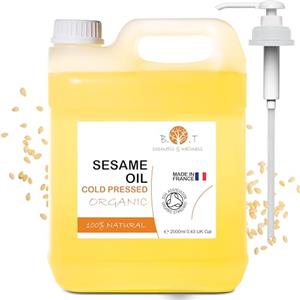 B.O.T cosmetic & wellness Olio di Sesamo, Biologico, Puro al 100%, Olio di semi di sesamo spremuto a freddo, con certificato biologico. Utilizzo in cosmesi naturale e massaggi ayurvedici, 2000 ml