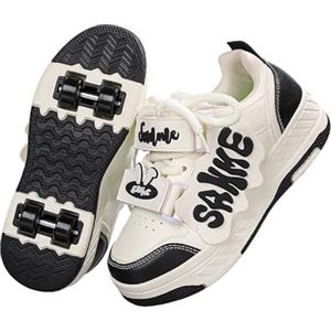 Hixingo Scarpe con Rotelle, Scarpe da Skateboard Multifunzionale 2 in 1, 30-40 EU Pattini a Rotelle con Gancio e Anello per Principianti, Bambini (Nero,33)