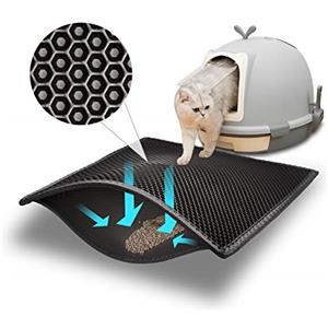 Pieviev Tappetino per Lettiera con Doppio Strato per Toilette per Gatti, Tappetino per Lettiera per Gatti in EVA Progettato a Nido d'Ape, Antiscivolo e Anti-perdite, 61 * 38 cm - Nero