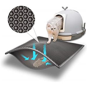 Pieviev Tappetino per Lettiera con Doppio Strato per Toilette per Gatti, Tappetino per Lettiera per Gatti in EVA Progettato a Nido d'Ape, Antiscivolo e Anti-perdite, 61 * 38 cm - Grigio