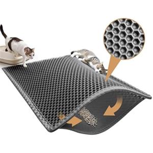 Pieviev Tappetino Lettiera Gatto Grande: 89×61 CM Tappeto Gatto, Tappetino per Lettiera a Nido d'Ape in Doppio Strato, EVA Impermeabile, per la Raccolta di Sabbia - Grigio