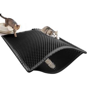 Pieviev Tappetino Lettiera Gatto Grande: 89×61 CM Tappeto Gatto, Tappetino per Lettiera a Nido d'Ape in Doppio Strato, EVA Impermeabile, per la Raccolta di Sabbia - Nero