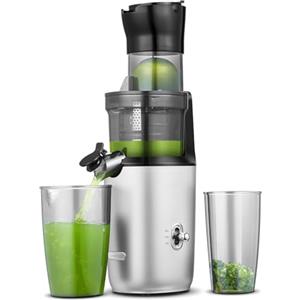 AMZCHEF Estrattore Frutta E Verdura Per Tutta La Frutta 80MM - Estrattore A Freddo Frutta E Verdura Con 80MM Scivolo Alimentare, Coclea Potenziata, Filtro A Doppio Strato, Motore Silenzioso (Grigio)