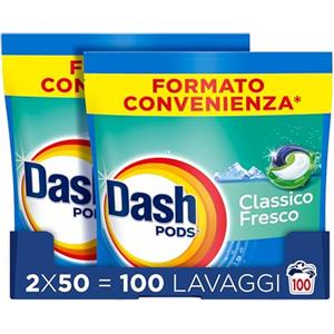 Dash Pods Detersivo Lavatrice In Capsule, 100 Lavaggi (2x50), Classico Fresco, Rimuove Le Macchie, Efficace A Freddo Anche E In Cicli Brevi