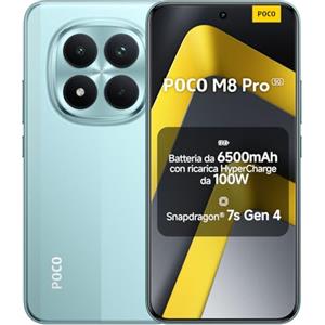 Xiaomi POCO M8 Pro,5G Smartphone 8+256GB, Display AMOLED CrystalRes 6,83" 1.5K, Snapdragon® 7s Gen 4, Fotocamera 50MP Light Fusion 800 con OIS, IP68, Verde, Garanzia 2 anni, Caricatore non incluso