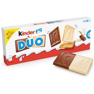 Kinder Duo, 12 Biscotti Bigusto Ricoperti di Cioccolato al Latte Kinder e Cioccolato Bianco, Senza Coloranti e Conservanti, Confezione da 150 Gr