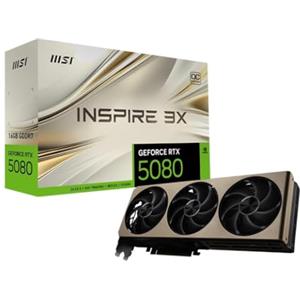 MSI NVIDIA GeForce RTX 5080 16G INSPIRE 3X OC GDDR7 256bit, scheda video con frequenza di boost fino a 2655 MHz, PCIe Gen 5, DLSS 4, 3 porte DP 2.1, 1 porta HDMI 2.1, pronta per SFF