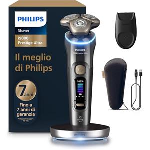 Philips Shaver i9000 Prestige Ultra, rasoio elettrico Wet & Dry, tecnologia Skin IQ Pro, triplo sistema di sollevamento e taglio, lame di precisione NanoTech 360º, 5 modalità di rasatura, XP9402/11