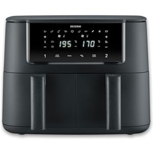SEVERIN Friggitrice ad Aria Calda Dual Zone, 2600W, 8 Litri (2x 4L), Display Touch, 11 Programmi, Funzione Sync Cook e Finish, Mantenimento Caldo, 39,5 x 37,6 x 29,8 cm, Nero/Inox - FR 2463