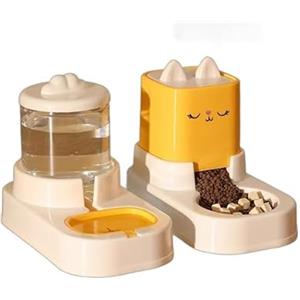 Belijoeuri, dispenser crocchette gatto,distributore cibo gatti, dispenser di cibo e irrigazione, 2 ciotole con erogatore d'acqua 2,2 l + 1,8 l (giallo)