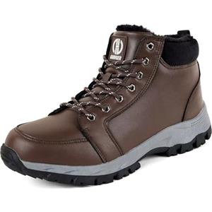 GURGER Stivali Uomo Invernali Pelle Scarpe da Neve Caldo Fodera Impermeabili Stivali da Neve Doposci Stivaletti Inverno Dopo Sci Scarpe da Trekking Marrone 43
