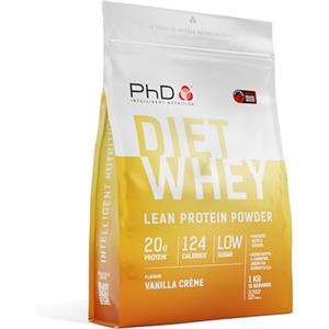 PhD Nutrition Diet Whey Protein in Polvere 1kg Crema di Vaniglia - Proteine del siero di latte con 17g di proteine e 5,5g di BCAA per porzione, Basso contenuto di zuccheri e calorie