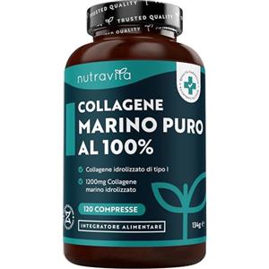 Nutravita 100% Collagene Marino Idrolizzato 1200mg de Tipo 1, 120 Compresse para 2 Meses, Peptidi di Collagene Integratore - Colageno Donna e Uomo - Collagen di Nutravita